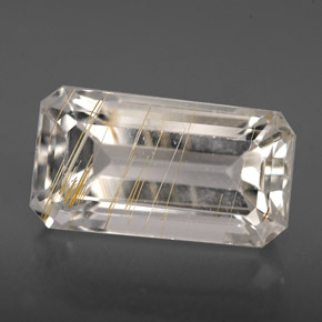 Topacio rutilado amarillo natural de 8,79 ct, corte esmeralda, transparente