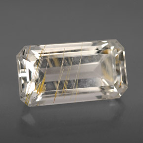 Topacio rutilado amarillo natural de 8,79 ct, corte esmeralda, transparente