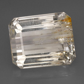 Topacio rutilado amarillo natural de 56,77 ct, corte esmeralda, transparente