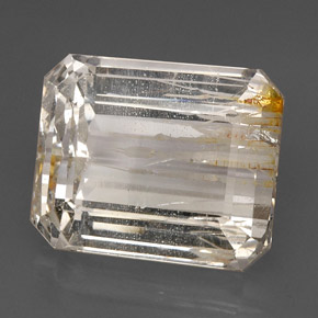 Topacio rutilado amarillo natural de 56,77 ct, corte esmeralda, transparente