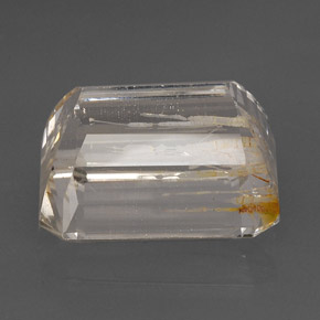 Topacio rutilado amarillo natural de 56,77 ct, corte esmeralda, transparente