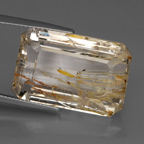 Topacio rutilado amarillo natural de 38,84 ct, corte esmeralda, transparente