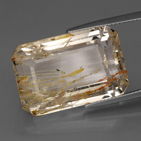 Topacio rutilado amarillo natural de 38,84 ct, corte esmeralda, transparente