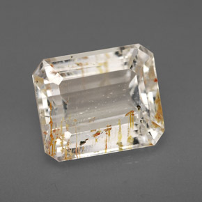 Topacio rutilado amarillo natural de 6,46 ct, corte esmeralda, transparente