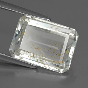 Topacio rutilado amarillo natural de 6,02 ct, corte esmeralda, transparente