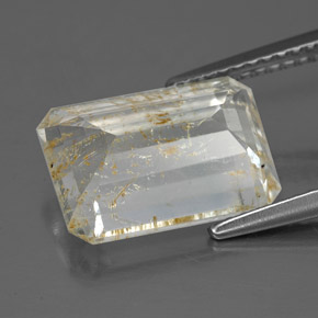 Topacio rutilado amarillo natural de 6,02 ct, corte esmeralda, transparente