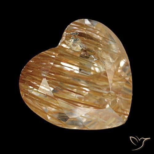 Topacio rutilado marrón cálido natural de 4,29 ct, forma de corazón, transparente