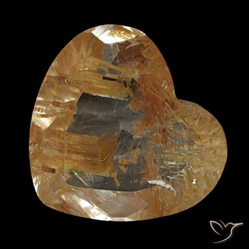 Topacio rutilado marrón cálido natural de 5,62 ct, forma de corazón, transparente