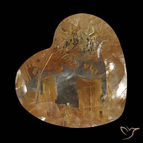 Topacio rutilado marrón cálido natural de 5,62 ct, forma de corazón, transparente