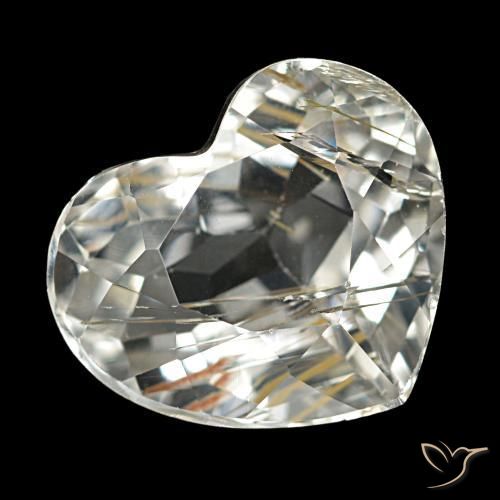Topacio rutilado marrón-dorado muy claro natural de 4,38 ct, forma de corazón, transparente