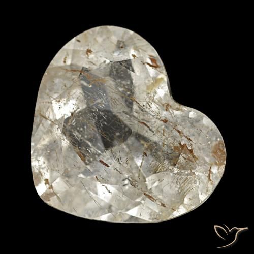 Topacio rutilado marrón-dorado muy claro natural de 4,37 ct, forma de corazón, transparente