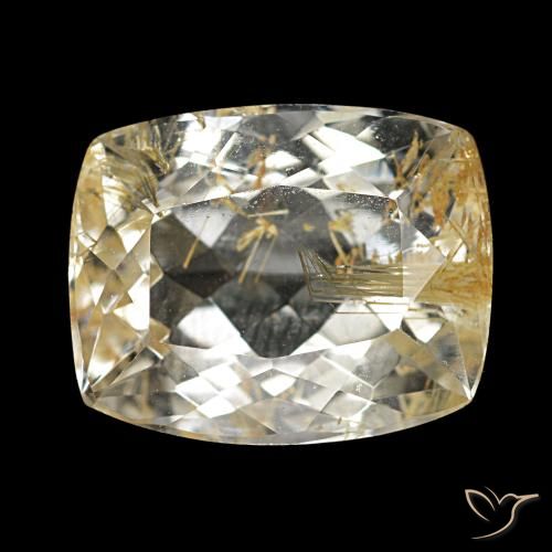 Topacio rutilado marrón-dorado muy claro natural de 3,70 ct, corte cojín, transparente