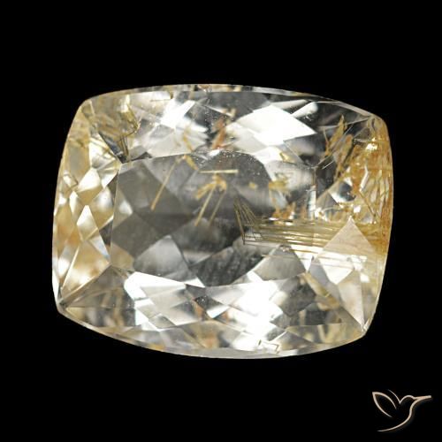 Topacio rutilado marrón-dorado muy claro natural de 3,70 ct, corte cojín, transparente