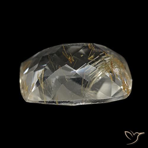 Topacio rutilado marrón-dorado muy claro natural de 3,70 ct, corte cojín, transparente