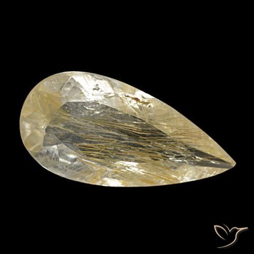 Topacio rutilado amarillo natural de 1,75 ct, en forma de pera, transparente