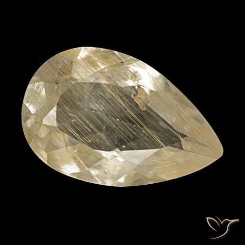 Topacio rutilado amarillo natural de 3,10 ct, en forma de pera, transparente