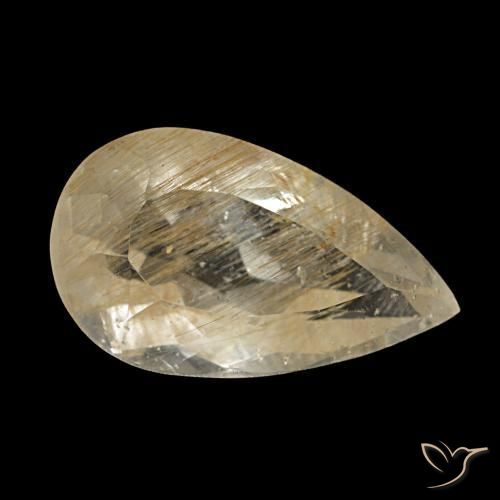 Topacio rutilado amarillo natural de 3,19 ct, en forma de pera, transparente