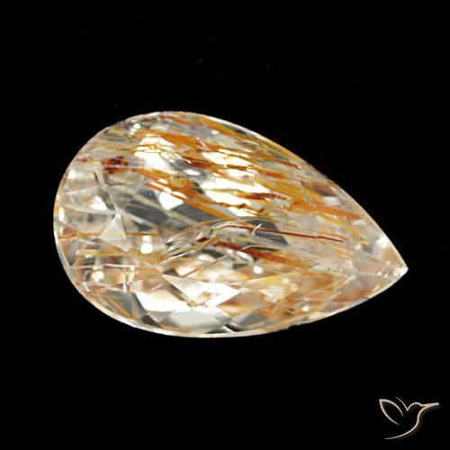 Topacio rutilo Marrón leonado claro natural de 4.05 ct, En forma de pera, Transparente
