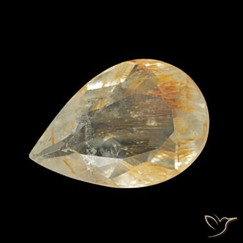 Topacio rutilo Dorado medio natural de 1.49 ct, En forma de pera, Transparente