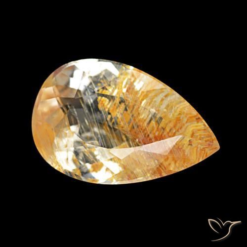 Topacio rutilo Claro y bronce dorado natural de 3.23 ct, En forma de pera, Transparente