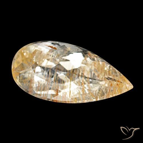 Topacio rutilo Amarillo dorado natural de 3.52 ct, En forma de pera, Transparente