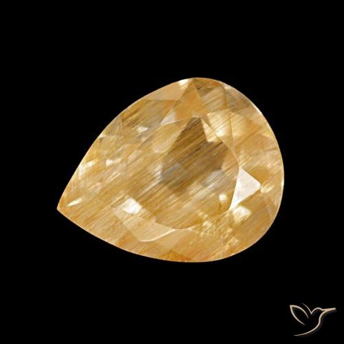 Topacio rutilado dorado medio natural de 1,94 ct, en forma de pera, transparente
