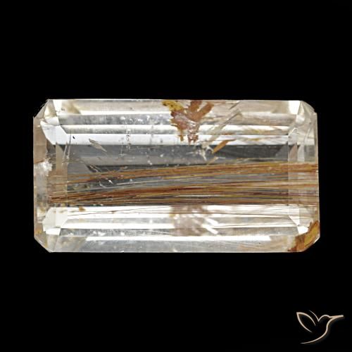 Topacio rutilo Marrón leonado muy claro natural de 10.51 ct, corte esmeralda, Transparente
