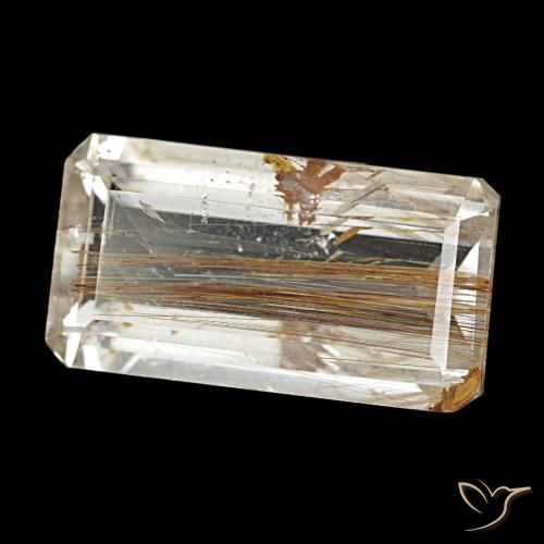 Topacio rutilo Marrón leonado muy claro natural de 10.51 ct, corte esmeralda, Transparente
