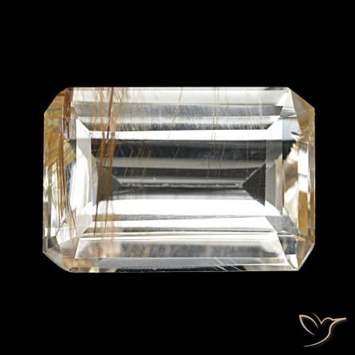 Topacio rutilo Marrón-dorado muy claro natural de 8.21 ct, corte esmeralda, Transparente
