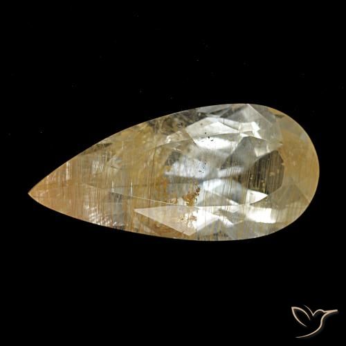 Topacio rutilado marrón-dorado muy claro de 4,26 ct, en forma de pera, transparente