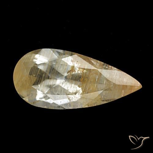 Topacio rutilado marrón-dorado muy claro natural de 4,26 ct, en forma de pera, transparente