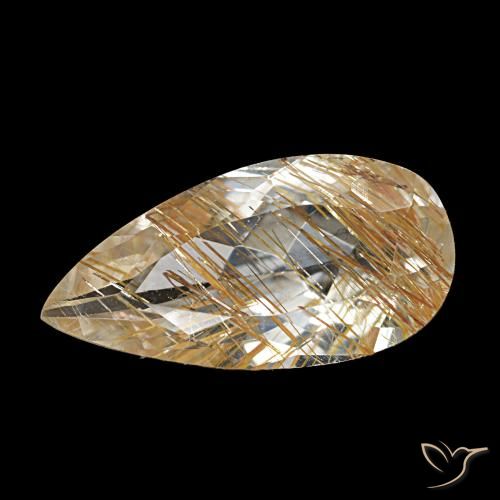 Topacio rutilado marrón-dorado muy claro natural de 4,12 ct, en forma de pera, transparente