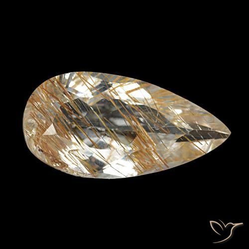 Topacio rutilado marrón-dorado muy claro natural de 4,12 ct, en forma de pera, transparente