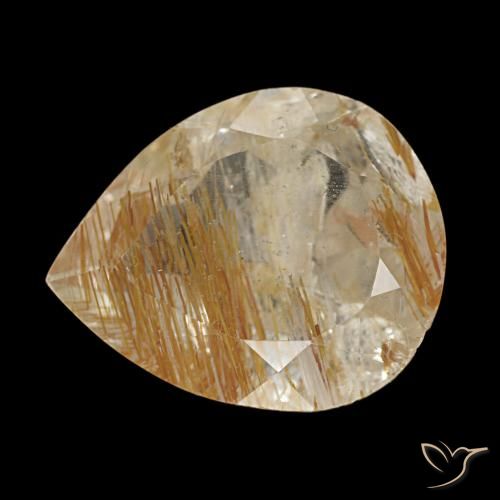 Topacio rutilado marrón-dorado muy claro de 6,58 ct, en forma de pera, transparente