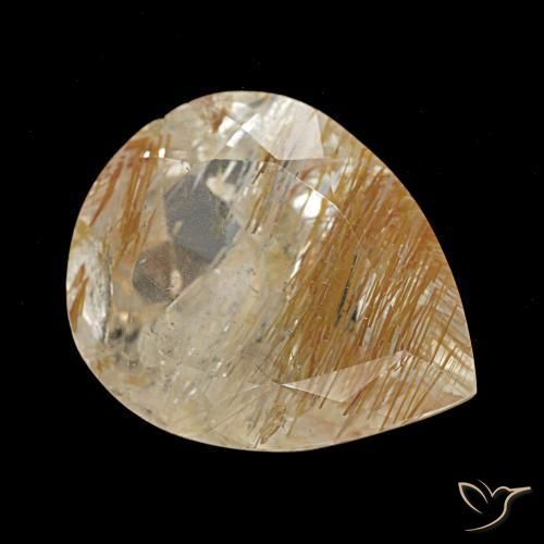 Topacio rutilado marrón-dorado muy claro natural de 6,58 ct, en forma de pera, transparente