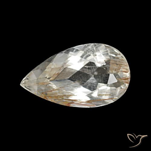 Topacio rutilado claro y bronce dorado natural de 1,89 ct, en forma de pera, transparente