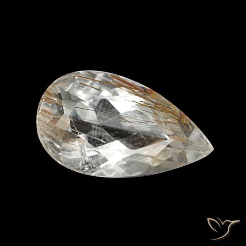 Topacio rutilado claro y bronce dorado natural de 1,89 ct, en forma de pera, transparente