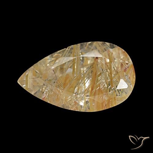 Topacio rutilado amarillo natural de 3,46 ct, en forma de pera, transparente