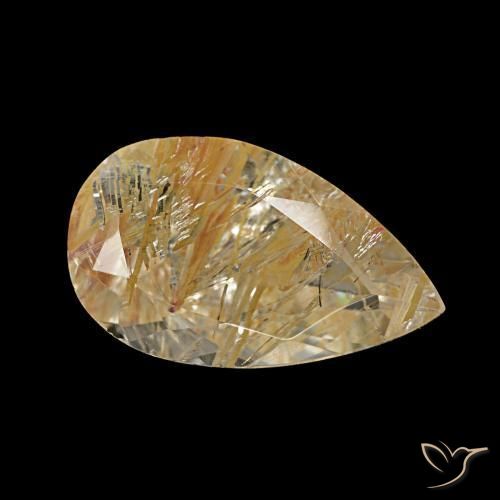 Topacio rutilado amarillo natural de 3,46 ct, en forma de pera, transparente