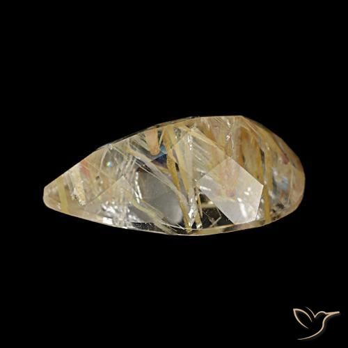 Topacio rutilado amarillo natural de 3,46 ct, en forma de pera, transparente