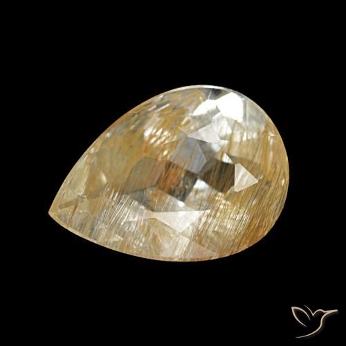 Topacio rutilado marrón-dorado muy claro de 1,68 ct, en forma de pera, transparente