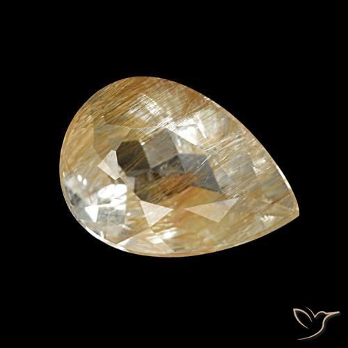 Topacio rutilado marrón-dorado muy claro natural de 1,68 ct, en forma de pera, transparente