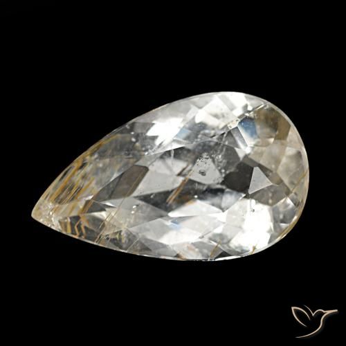 Topacio rutilado amarillo natural de 3,20 ct, en forma de pera, transparente