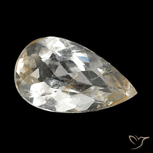 Topacio rutilado amarillo natural de 3,20 ct, en forma de pera, transparente