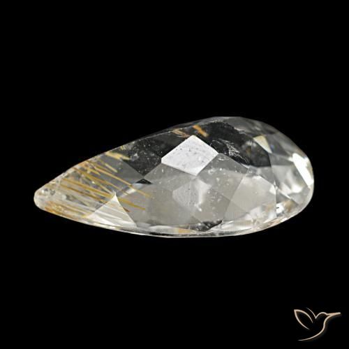 Topacio rutilado amarillo natural de 3,20 ct, en forma de pera, transparente