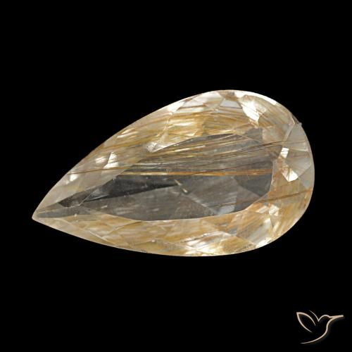 Topacio rutilado amarillo natural de 3,34 ct, en forma de pera, transparente