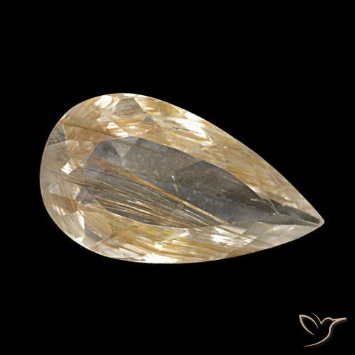 Topacio rutilado amarillo natural de 3,34 ct, en forma de pera, transparente