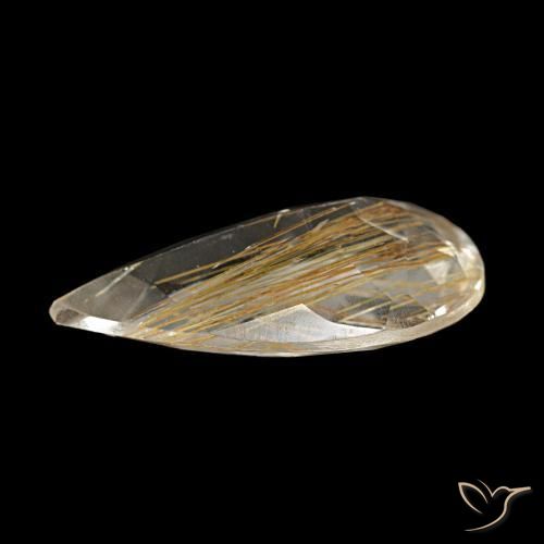 Topacio rutilado amarillo natural de 3,34 ct, en forma de pera, transparente