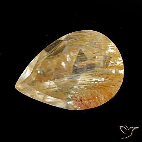 Topacio rutilo Dorado medio natural de 4.93 ct, En forma de pera, Transparente