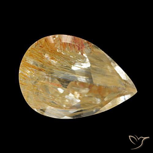 Topacio rutilo Dorado medio natural de 4.93 ct, En forma de pera, Transparente